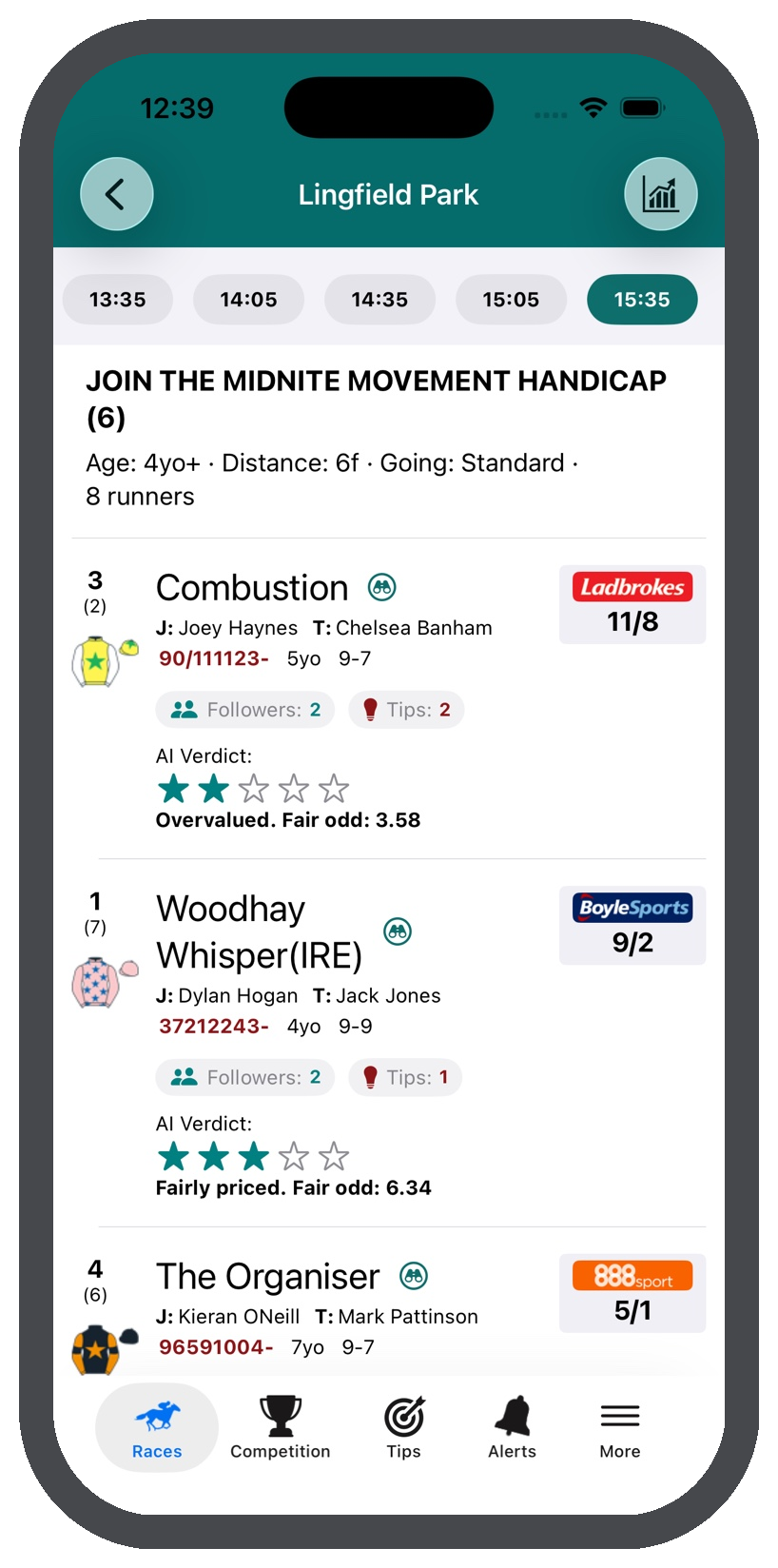AI horse racing predictions screen